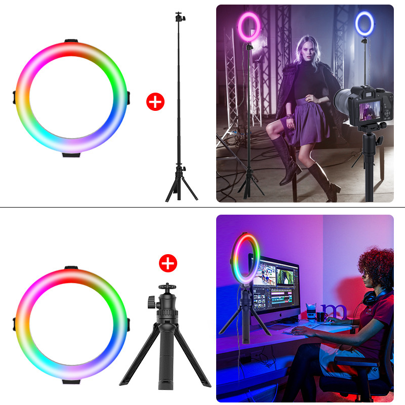 VIJIM K9 8 collu RGB gredzena gaismas statīva zvana gaisma LED pašbildes gredzena gaisma ar statīvu 3000-6500K RGB video gaisma vietnei Youtube Tik Tok