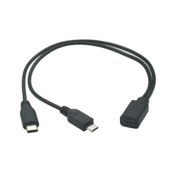 USB 3.1 Type-C 1 To 2 Type-C Female & Micro USB 5P & Type-B Printer Female to 2 Male Y Splitter Charging Extension Cable 30CM