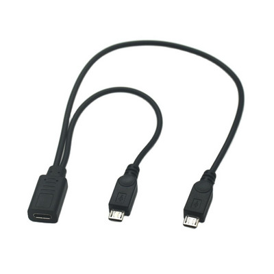 USB 3.1 Type-C 1 To 2 Type-C Female & Micro USB 5P & Type-B Printer Female to 2 Male Y Splitter Charging Extension Cable 30CM