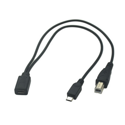 USB 3.1 Type-C 1 To 2 Type-C Female & Micro USB 5P & Type-B Printer Female to 2 Male Y Splitter Charging Extension Cable 30CM