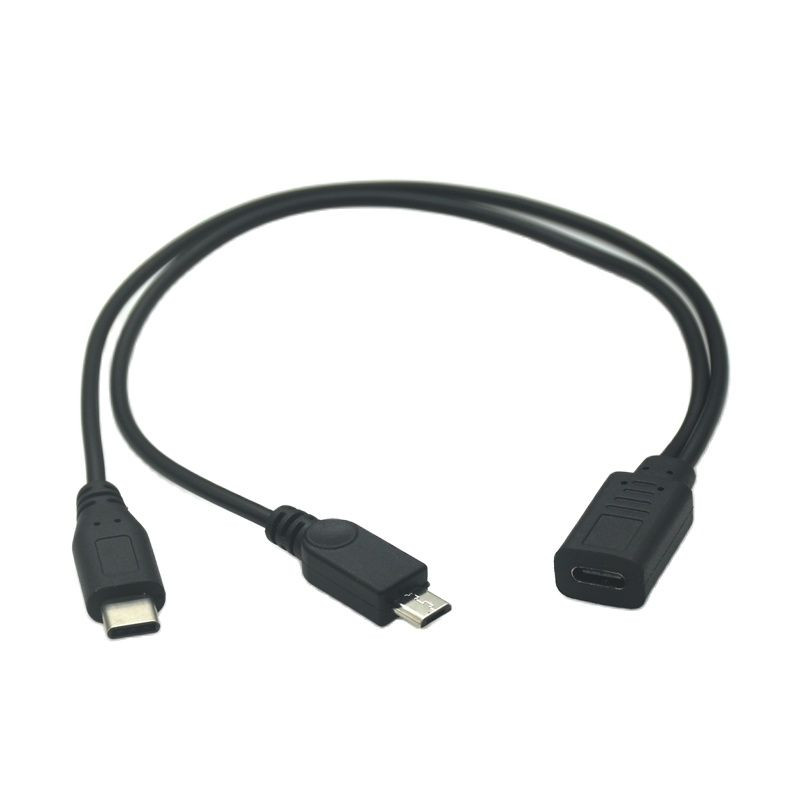 USB 3.1 Type-C 1 To 2 Type-C Female & Micro USB 5P & Type-B Printer Female to 2 Male Y Splitter Charging Extension Cable 30CM