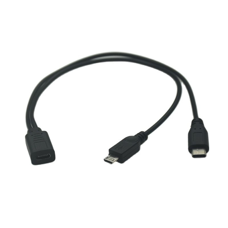 USB 3.1 Type-C 1 To 2 Type-C Female & Micro USB 5P & Type-B Printer Female to 2 Male Y Splitter Charging Extension Cable 30CM