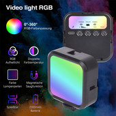 RGB výplňové svetlo, plnofarebné LED video svetlo, 2500K-9000K, 800LUX, magnetické mini RGB svetlo, rozširujúce 3 studené pätice, 2000mAh port typu C