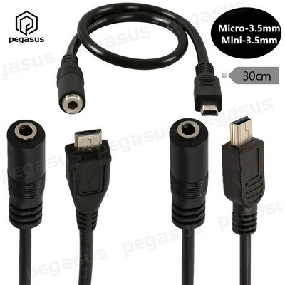 30 cm alalisvoolu 3,5 mm emane kuni 5 kontaktiga mini-/mikro-5P pistik mikrofoni adapteri USB pikenduskaabel