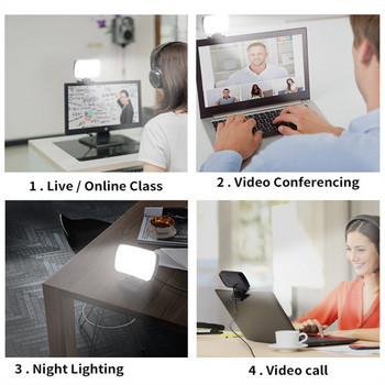 Live Led Video Light Conference Fill Light Lamp with 360 Rotation Stable Clip Clamp Mount for Ipad Macbook Laptop Computer