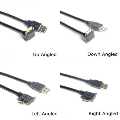 USB 3.0 ab 90 grādu pa labi un pa kreisi un uz augšu un uz leju leņķa Micro B USB 3.0 ar bloķēšanas skrūvēm Montāžas datu kabelis 0,3 m 1 m 1,8 m