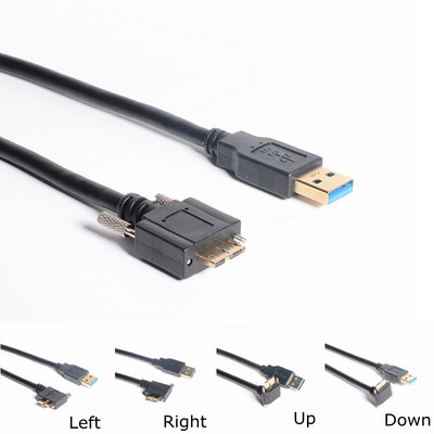 USB 3.0 A αρσενικό σε καλώδιο Micro B αριστερά δεξιά πάνω κάτω γωνία 90 μοιρών αρσενικό με βίδες ασφάλισης 5Gbps 0.3m 1m 1.8m 1FT 6FT