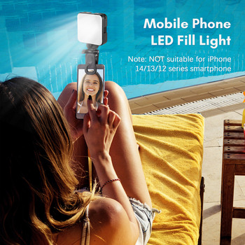 Andoer W64 Mini Clip-on LED Φως βίντεο Φωτισμός κινητού τηλεφώνου Φωτισμός συνεδρίου 2500K-6500K με δυνατότητα ρύθμισης για ζωντανή ροή Selfie