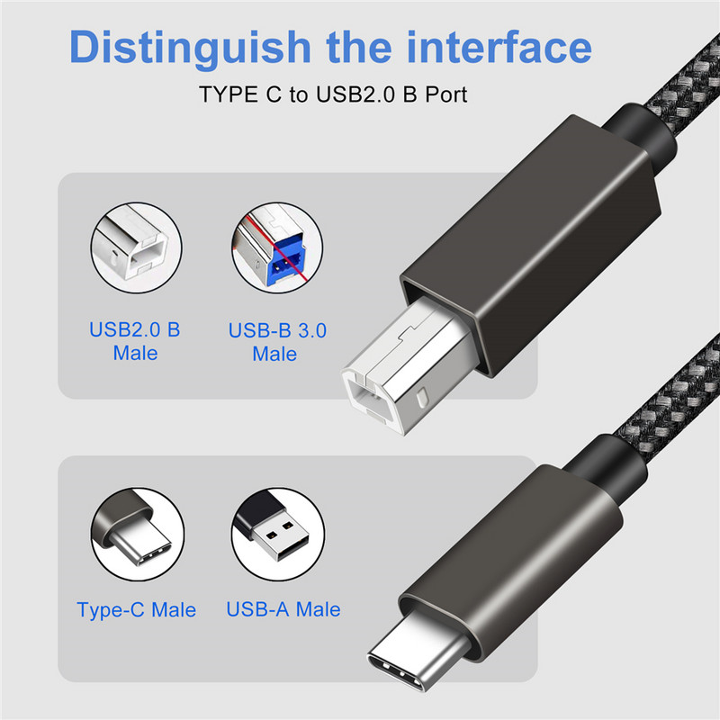 USB C – USB B 2.0 nyomtatókábel fonott nyomtató-szkenner kábel MacBook Pro Air Epson HP Canon Brother Samsung nyomtatószkennerhez