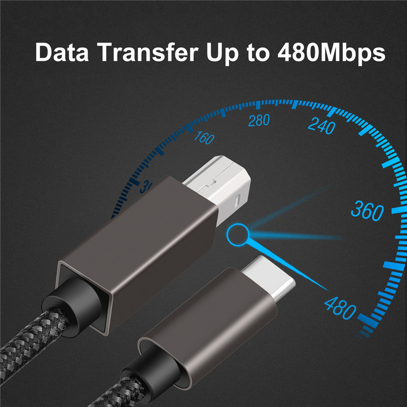 USB C – USB B 2.0 nyomtatókábel fonott nyomtató-szkenner kábel MacBook Pro Air Epson HP Canon Brother Samsung nyomtatószkennerhez