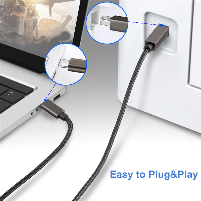 USB C – USB B 2.0 nyomtatókábel fonott nyomtató-szkenner kábel MacBook Pro Air Epson HP Canon Brother Samsung nyomtatószkennerhez