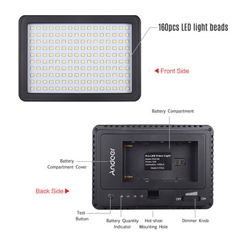 Andoer Portable 160pcs LED Video Light Lamp 5600K Camera Lighting Panel 3 Filters for Photo Video Photography for Canon Nikon