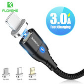 FLOVEME Magnetski kabel Micro USB tipa C za iPhone Kabel za rasvjetu 1M 3A Žica za brzo punjenje tipa C Magnetni punjač Telefonski kabel USB