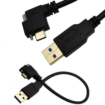 Позлатен 90° ъглов USB 3.1 тип-C двоен винт за заключване към стандартен USB3.0 кабел за данни 90 градуса за камера 0,3 м 1 м 2 м