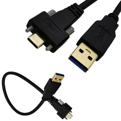 Placat cu aur unghi 90° USB 3.1 tip C Blocare cu șurub dublu la cablu de date USB 3.0 standard 90 de grade pentru cameră 0,3 m 1 m 2 m