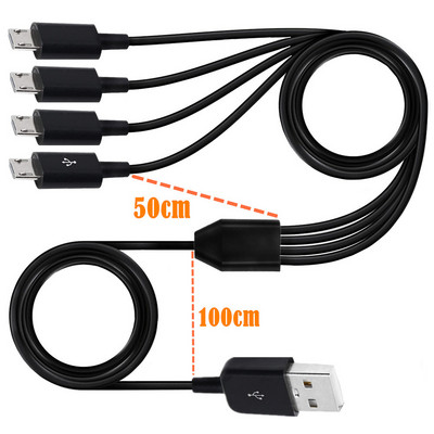 1.5M USB 2.0 Тип A мъжки към 4 3 Micro USB мъжки сплитер Y Кабел за дата за зареждане Кабел за Huawei Samsung Xiaomi Мобилен лаптоп Банка