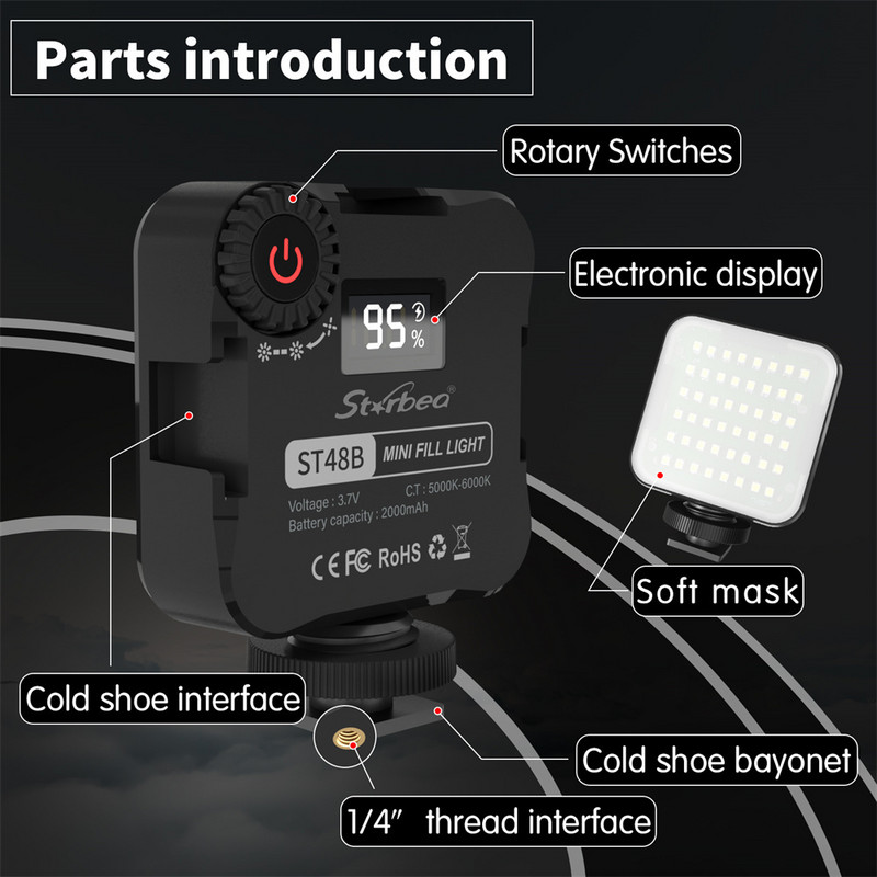 Strbea Mini Vlog Fill Light LED video uredska svjetiljka 2000mAh punjiva LED panelna lampa Fotografska rasvjeta za prijenos uživo