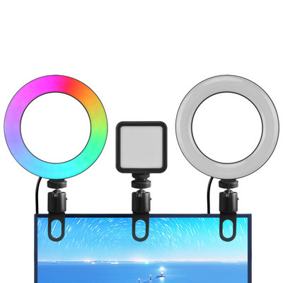 16 см RGB осветление за видеоконференции Клипон Ring Light Видео клип на светлина за уеб камера Лампа за камера за грим за лаптоп Фотографска лампа