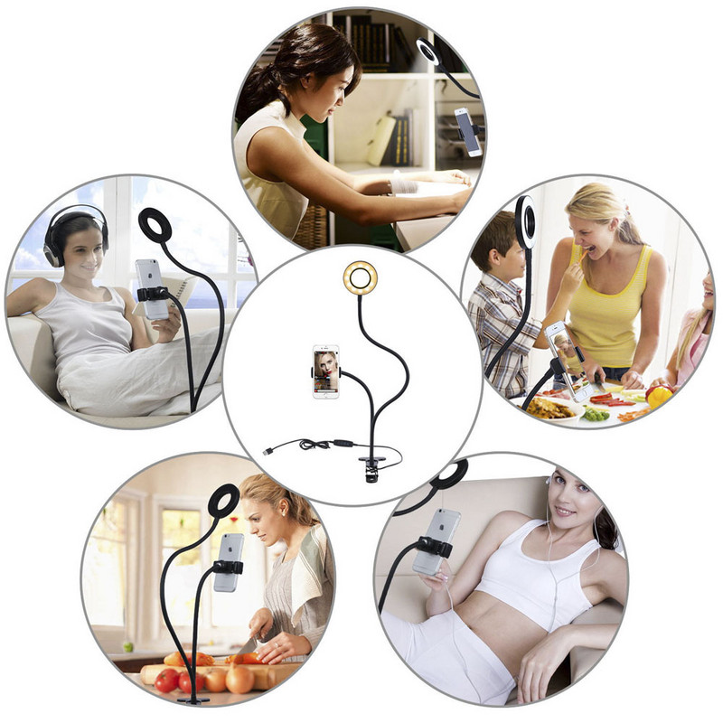 Prstenasto svjetlo za selfie s dugom rukom Lazy Nosač za držač mobilnog telefona, Prstenasto svjetlo za fotografije na stolu za Youtube VK prijenos uživo