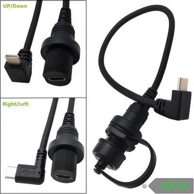 90-kutni USB3.1 tip-c muški na ženski AUX produžni kabel za ugradnju na ploču za automobil, kamion, čamac, motocikl, upravljačka ploča 0,3 M