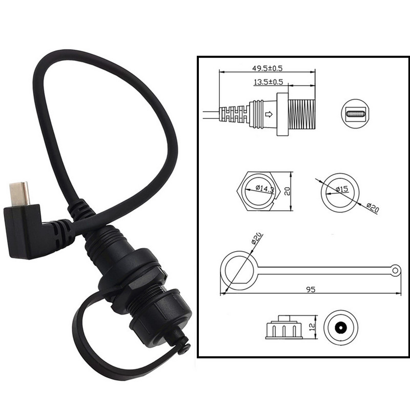 90 kampo USB3.1 tipo c kištukinis AUX nuleidžiamo skydelio ilgintuvas, skirtas automobilio sunkvežimio valties motociklo prietaisų skydeliui 0,3 M