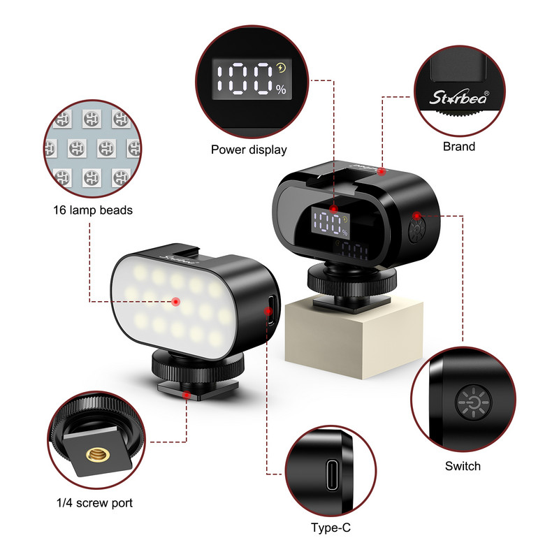 Strbea RGB video svjetla Mini LED svjetlo za kameru Punjivo Vlog Fill Light Šareno ambijentalno fotografsko osvjetljenje za Youtube Tik