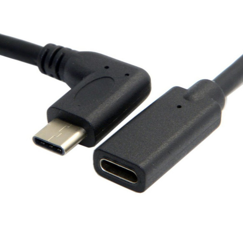 30 cm USB muški na ženski produžni adapterski kabel pod kutom od 90 stupnjeva USB C tip C muški na ženski crni kabelski kabel