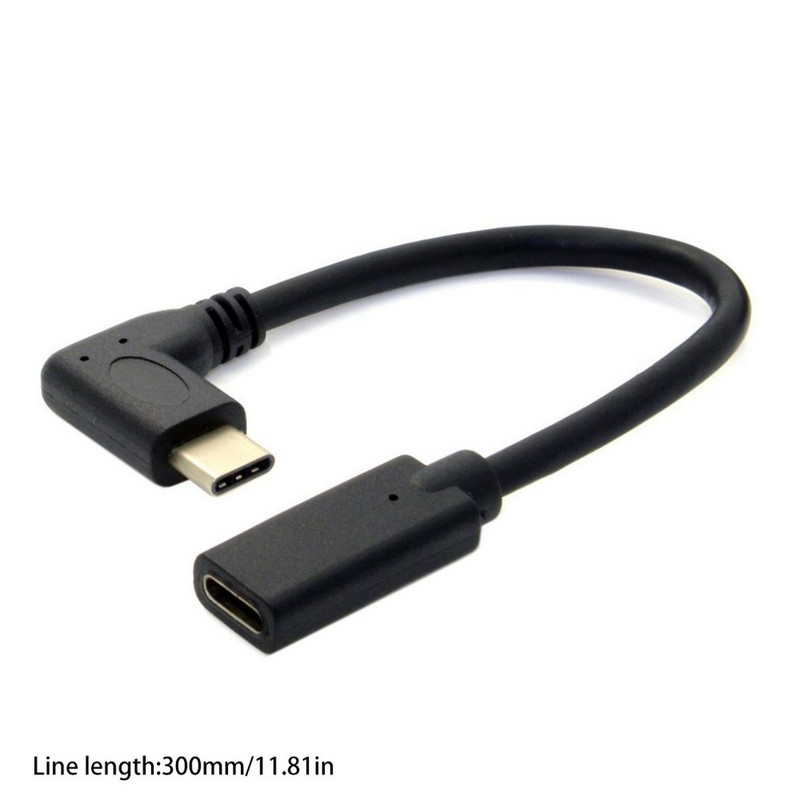 30 cm USB muški na ženski produžni adapterski kabel pod kutom od 90 stupnjeva USB C tip C muški na ženski crni kabelski kabel