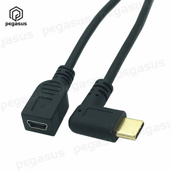 Десен/ляв ъгъл Duttek USB 3.1 тип C мъжки към Mini USB Mini B женски кабел за преобразувател на зареждане Кабел