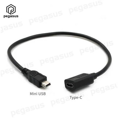 Mini USB 5 kontaktas prie C tipo didelės spartos duomenų kabelio nuo vyriško ir moteriško