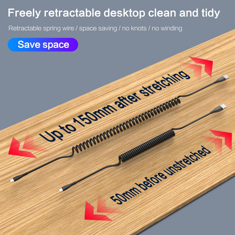 USB-C tip C kabel spiralna opruga tip-C muški produžni kabel punjač za sinkronizaciju podataka žica kabel za punjenje