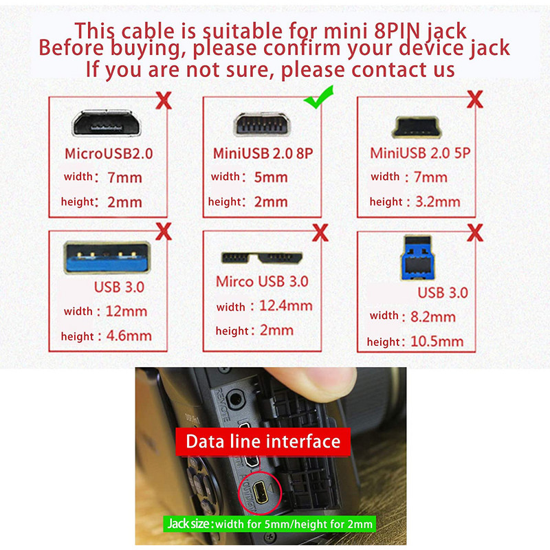 Pakaitinis USB fotoaparato duomenų sinchronizavimo akumuliatoriaus įkroviklio įkrovimo laidas, skirtas Sony Cybershot Cyber-Shot DSCH300, DSCW370, DSCW830