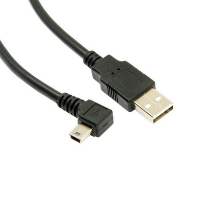180 cm 6 Ft 90 grādu leņķī MINI USB B tipa uz USB2.0 datu un uzlādes kabelis MP3 MP4 GPS melnā krāsā