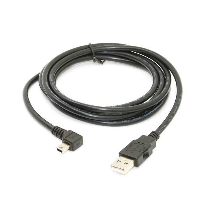 180 cm 6 Ft 90 grādu leņķī MINI USB B tipa uz USB2.0 datu un uzlādes kabelis MP3 MP4 GPS melnā krāsā