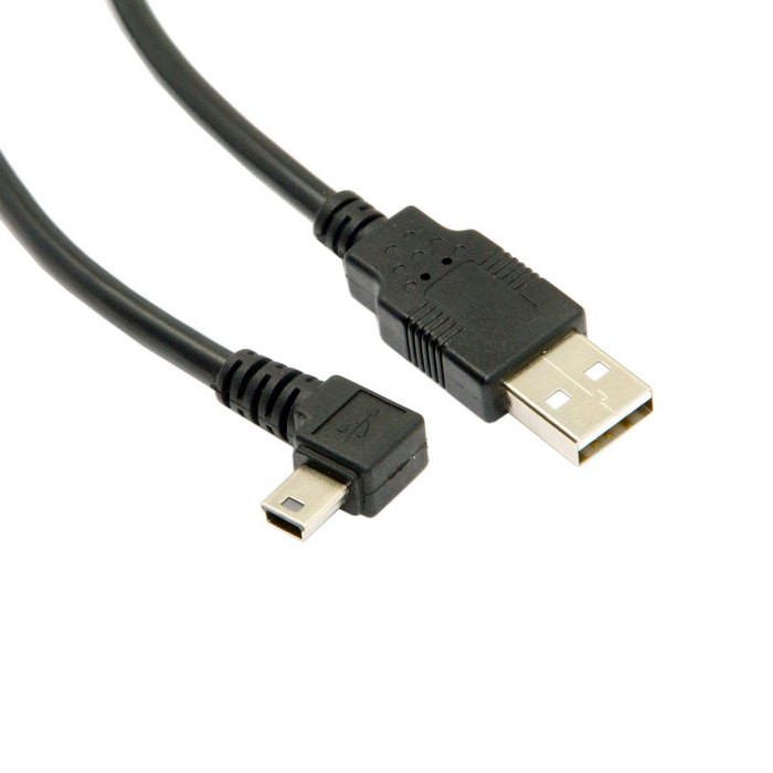 180 cm 6 Ft 90 grādu leņķī MINI USB B tipa uz USB2.0 datu un uzlādes kabelis MP3 MP4 GPS melnā krāsā