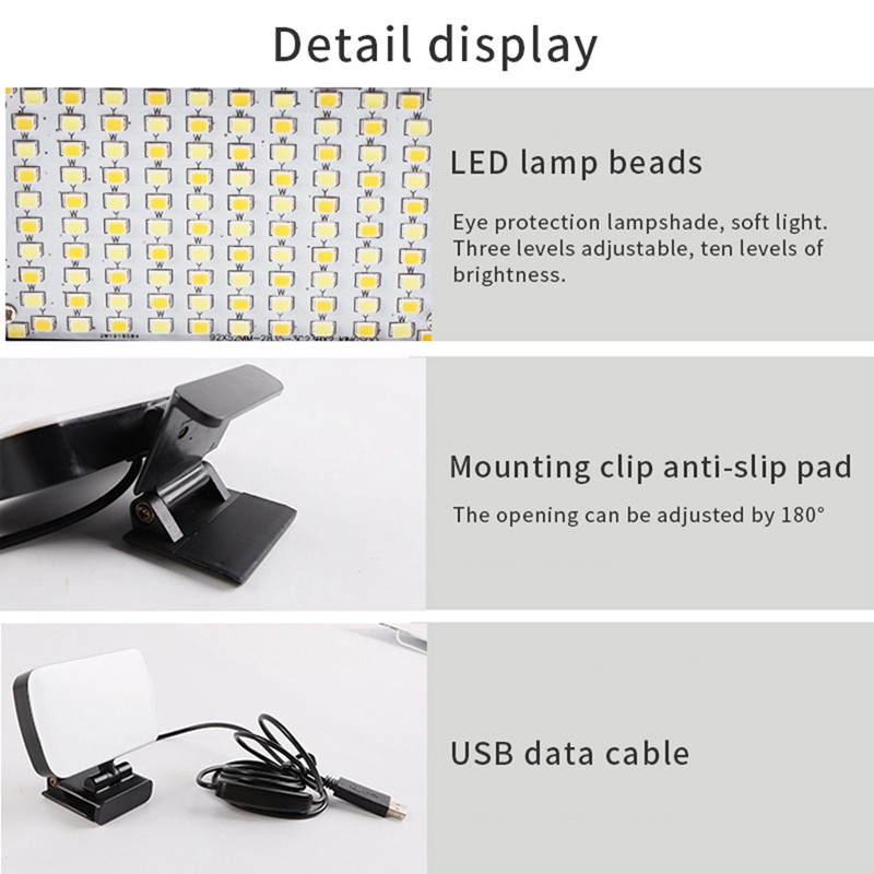 6500K hordozható LED-es videolámpa négyzet alakú laptop számítógép webkamera fény zoom hívás világítás klippel élő közvetítéshez