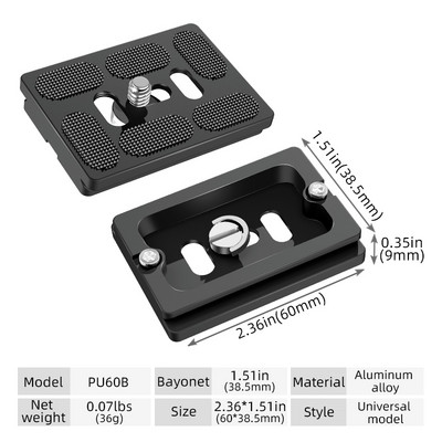 BEXIN ploča za brzo otpuštanje od 38,5 mm s 1/4 vijkom, ploča za montiranje baze kamere, prikladna za SLR fotoaparat Arca Swiss Ball Head Stativ