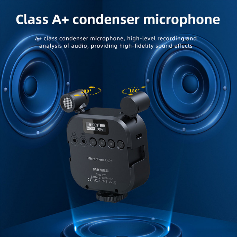 Nové LED video svetlo s mikrofónovou lampou so stereo nahrávacou kamerou, fotografické svetlo pre telefón, notebook, konferenciu, živé vysielanie