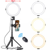 VIJIM 8 inch 20cm Selfie Ring Light cu trepied Suport pentru telefon Lampă inel Birou LED Ringlight pentru Youtube Vlog Makeup