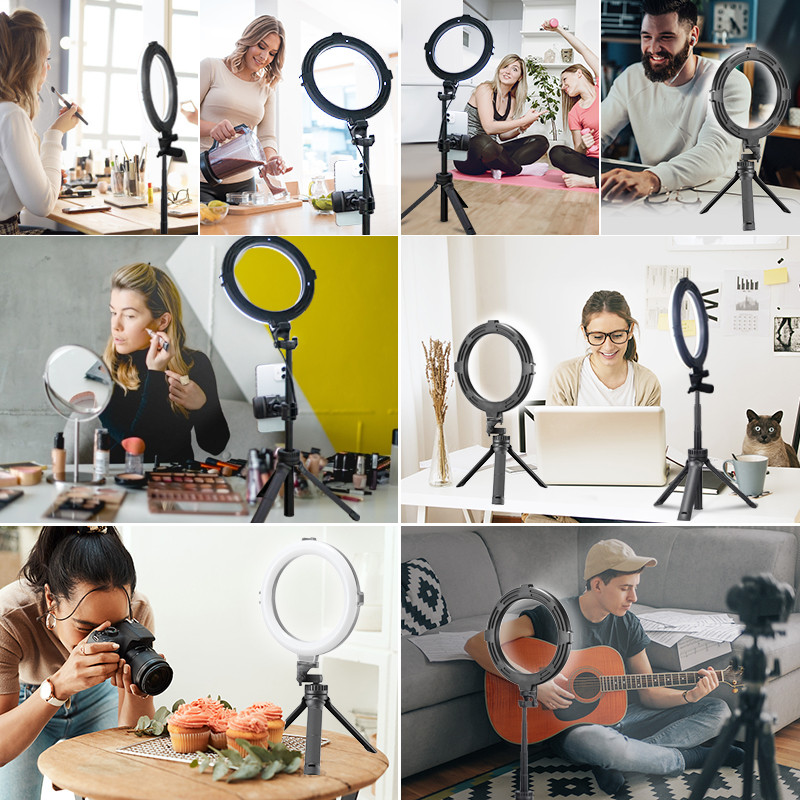 VIJIM 8 inch 20cm Selfie Ring Light cu trepied Suport pentru telefon Lampă inel Birou LED Ringlight pentru Youtube Vlog Makeup