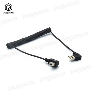 Пружинен проводник USB 2.0 B 90 градуса коляно към USB 2.0 A под прав ъгъл мъж към мъж кабел за данни на принтер