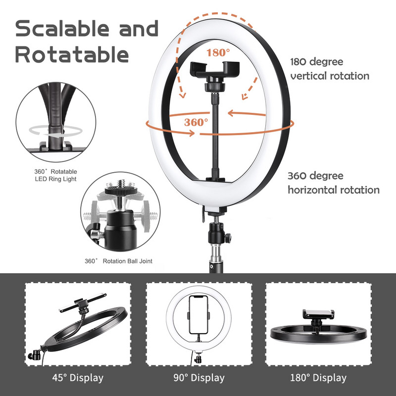 Δαχτυλίδι φωτιστικό 10 ιντσών Φωτογραφία δαχτυλίδι φωτιστικό Selfie με βάση για τρίποδο LED δαχτυλίδι φωτιστικό για smartphone Youtube Studio μακιγιάζ