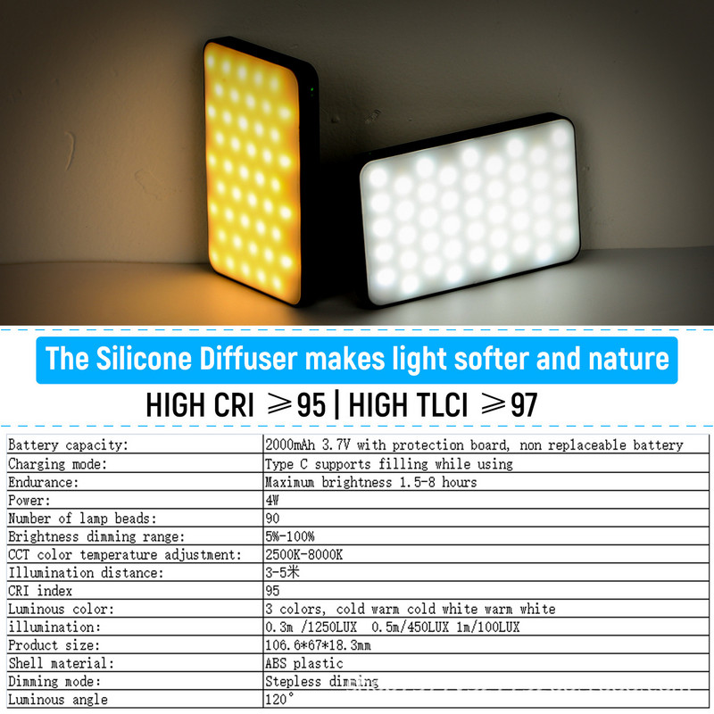 2500K-8000K mini zsebes lágy töltetű lámpa kamera fénytöltő lámpa mobiltelefonhoz, számítógépes kamerához, lövöldözős találkozóhoz