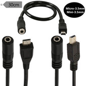 Kábel DC 3,5 mm samica - Mini USB 5P samec a Micro USB 5P samec pre mikrofónne slúchadlá a audio pripojenie k mobilnému telefónu, 0,3 m