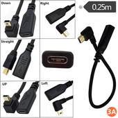 Pozlaćeni 3A USB-C Tip C na Mini USB 5PIN Ravno GORE Dolje Lijevo Desno 90 stupnjeva ženski na muški kabel 0,25 m