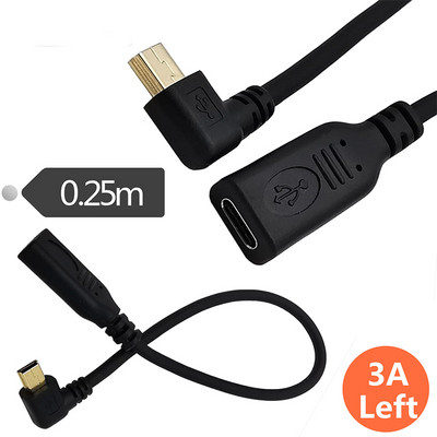 Pozlaćeni 3A USB-C Tip C na Mini USB 5PIN Ravno GORE Dolje Lijevo Desno 90 stupnjeva ženski na muški kabel 0,25 m