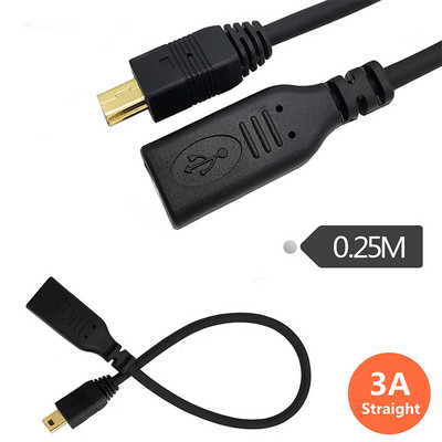 Pozlaćeni 3A USB-C Tip C na Mini USB 5PIN Ravno GORE Dolje Lijevo Desno 90 stupnjeva ženski na muški kabel 0,25 m