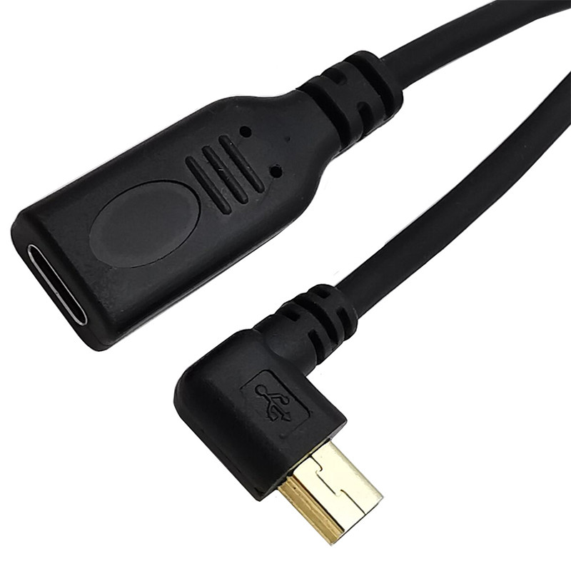 Pozlaćeni 3A USB-C Tip C na Mini USB 5PIN Ravno GORE Dolje Lijevo Desno 90 stupnjeva ženski na muški kabel 0,25 m