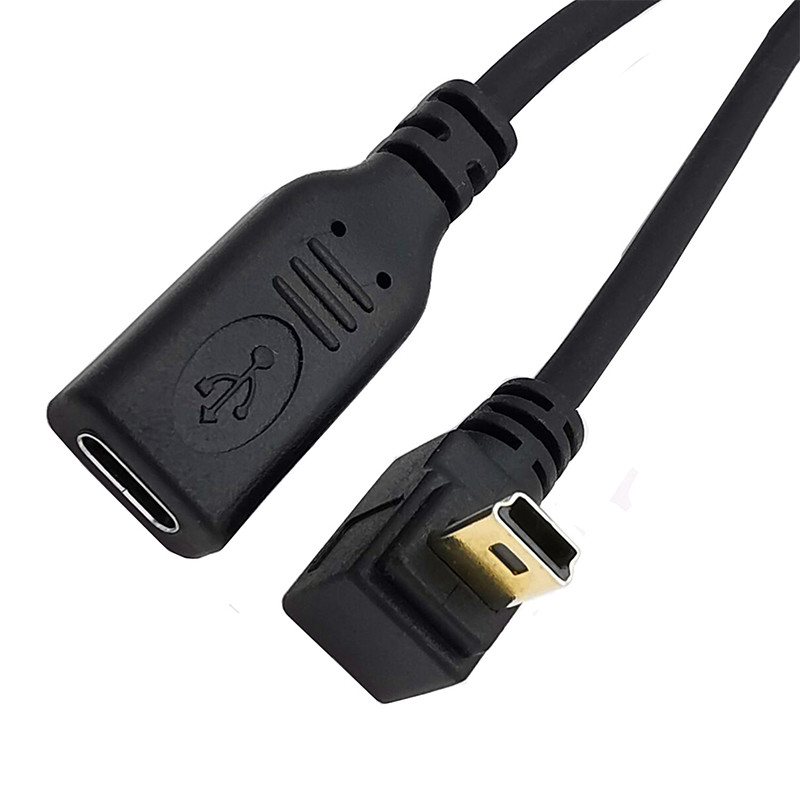 Pozlaćeni 3A USB-C Tip C na Mini USB 5PIN Ravno GORE Dolje Lijevo Desno 90 stupnjeva ženski na muški kabel 0,25 m