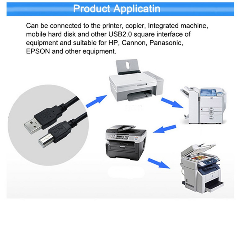 Kábel USB 2.0 pre tlačiareň, vysokorýchlostný predlžovací kábel pre tlačiareň Canon, HP, Epson, Brother, 1,5 m, 3 m, 5 m, typ A až typ B